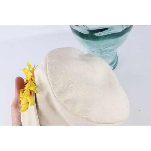Vintage 90s Streetwear Sunflower Canvas Bucket Hat Cap Cream Cotton Womens M/L main image 5